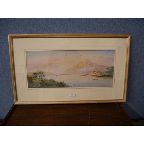 299 - Attributed to Aubrey Ramus (1895-1950), mountainous lake scene, watercolour, framed