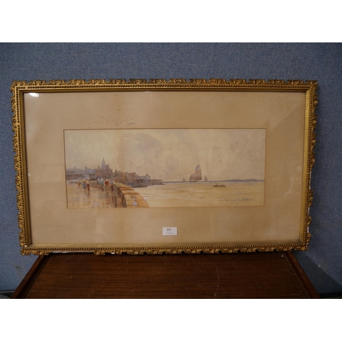 300 - English School, coastal landscape, watercolour, framed