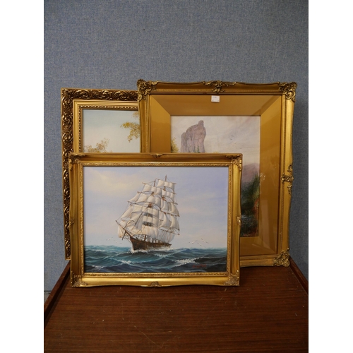 304 - Two English School landscapes, oil on canvas and a watercolour, all framed