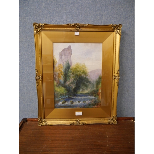 304 - Two English School landscapes, oil on canvas and a watercolour, all framed