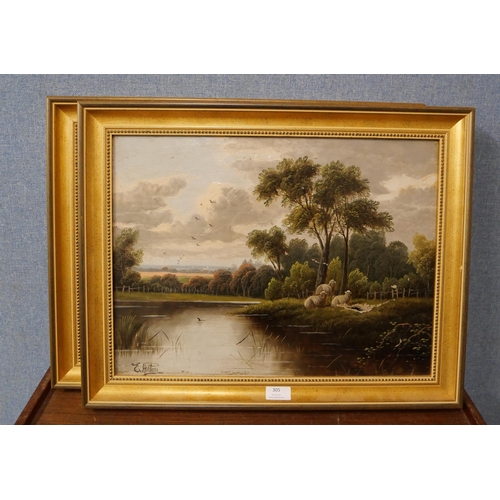 305 - E. Orton, a pair of landscapes, oil on canvas, framed, one a/f