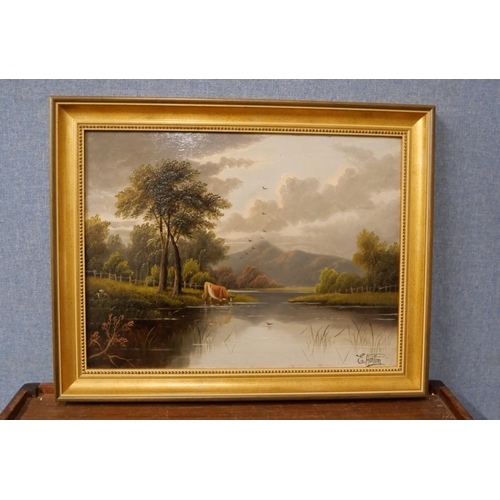 305 - E. Orton, a pair of landscapes, oil on canvas, framed, one a/f