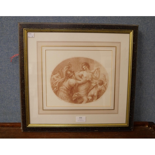 306 - After G.B. Cipriani, pair of oval sepia engravings by Francesco Bartolozzi, framed