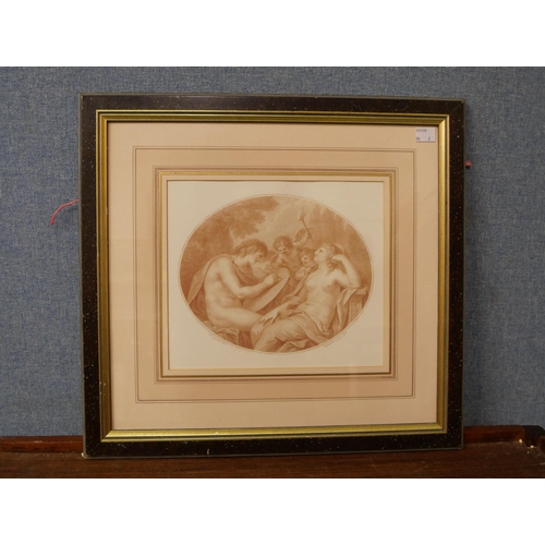 306 - After G.B. Cipriani, pair of oval sepia engravings by Francesco Bartolozzi, framed