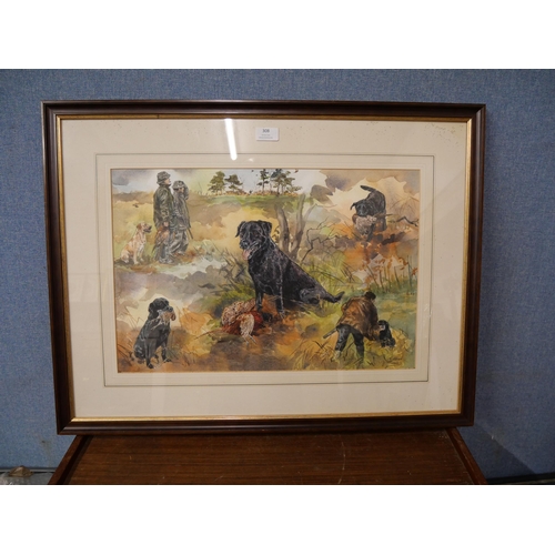 308 - Gillian Harris, hunting scene, watercolour, framed