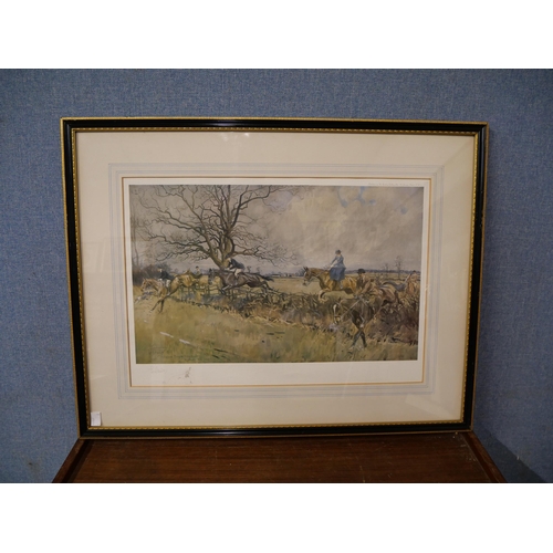 313 - Two signed Lionel Edwards fox hunting scene prints, framed