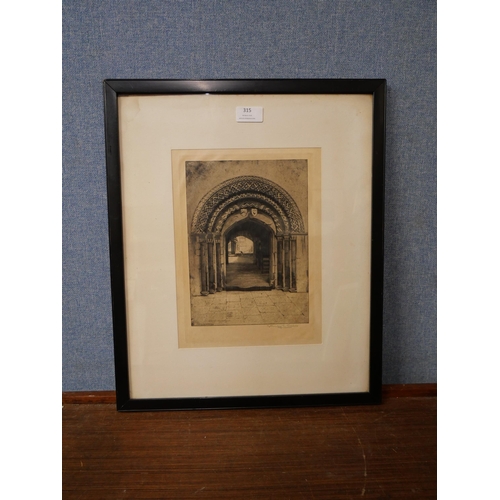 315 - A signed Stanley Eades etching, Moorish door, framed