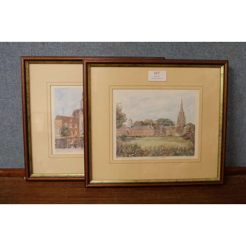 317 - A pair of signed John Marton limited edition prints, Clumber Park and East Retford Square and Town H... 