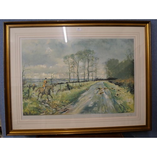 324 - A signed Michael Lyne print, fox hunting scene, framed