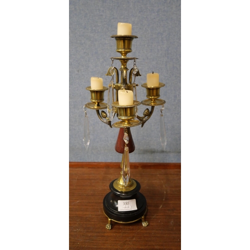 330 - A 19th Century French gilt metal and marble candelabra