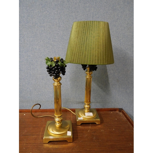 331 - A pair of Italian style brass table lamps with grape decoration