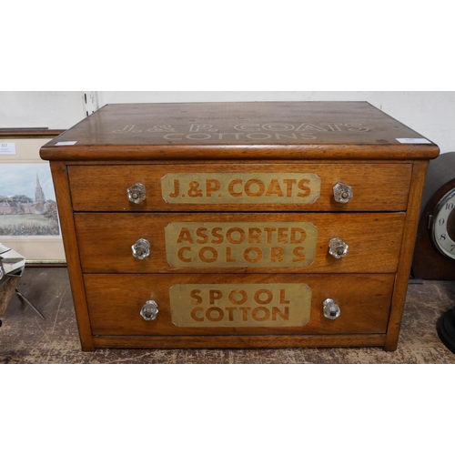 340 - A Victorian walnut counter top haberdashery shop cabinet, bearing J&P Coats Cottons inscription