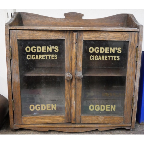 352 - Ann early 20th Century oak shop display cabinet, bearing Ogden's Cigarettes inscription