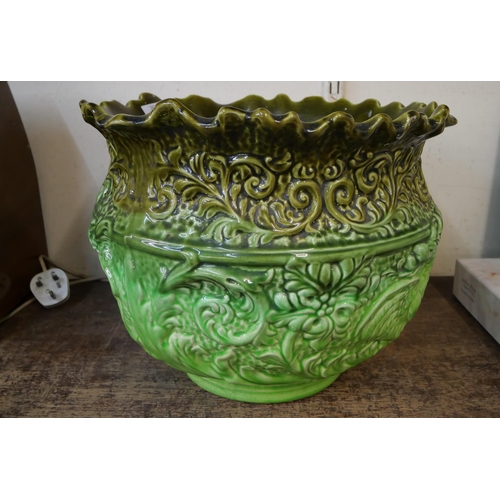 361 - A green majolica jardiniere