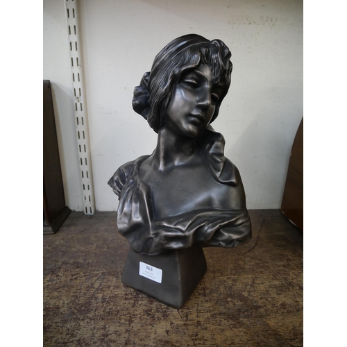 363 - An Art Nouveau style bronze effect bust of a lady