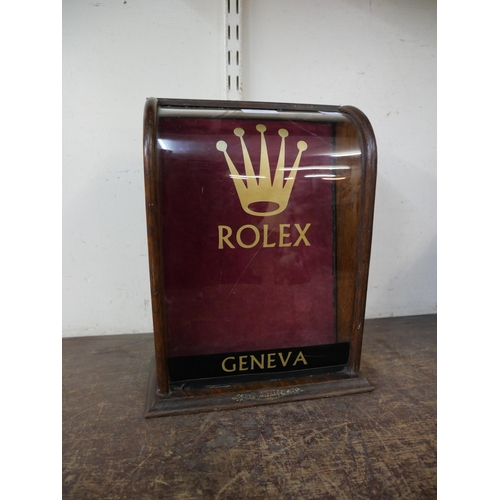 364 - A mahogany counter top shop display cabinet, bearing Rolex inscription