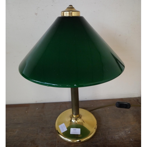 369 - A brass and green glass bankers lamp