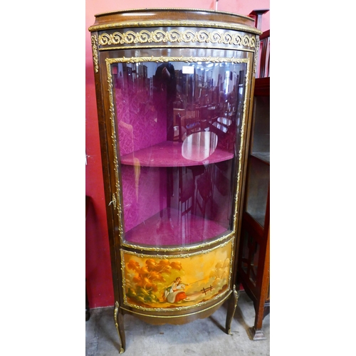 79 - A French Louis XV style mahogany and gilt metal mounted Vernis Martin corner vitrine