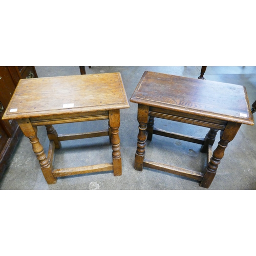 81 - A pair of George III style joined oak coffin stools