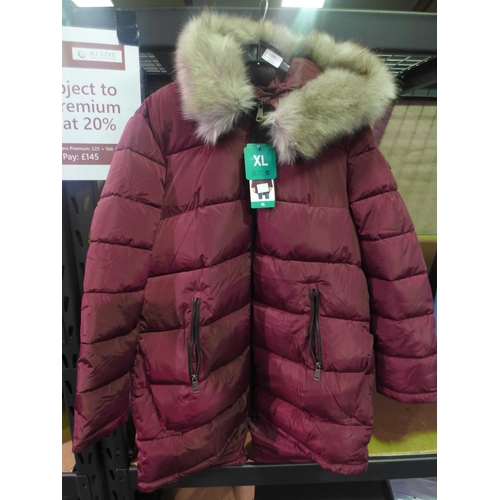 3399 - A lady's wine DKNY parka coat (size XL) * This lot is subject to VAT