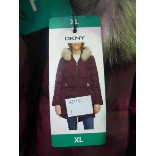 3399 - A lady's wine DKNY parka coat (size XL) * This lot is subject to VAT