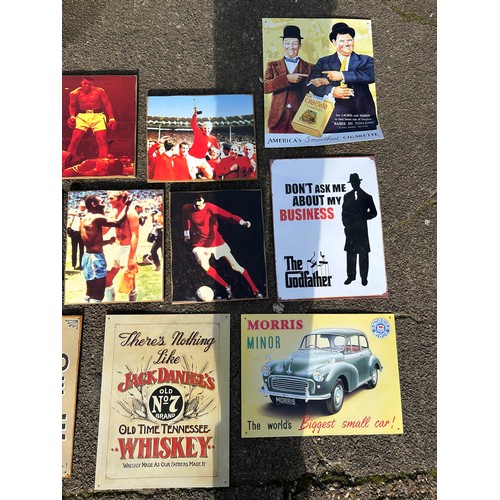 2105 - 15 pieces of wall art including Guiness, morris, Coca Cola, Pulp Fiction, Bobby Moore, George Best, ... 