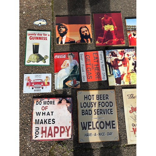 2105 - 15 pieces of wall art including Guiness, morris, Coca Cola, Pulp Fiction, Bobby Moore, George Best, ... 