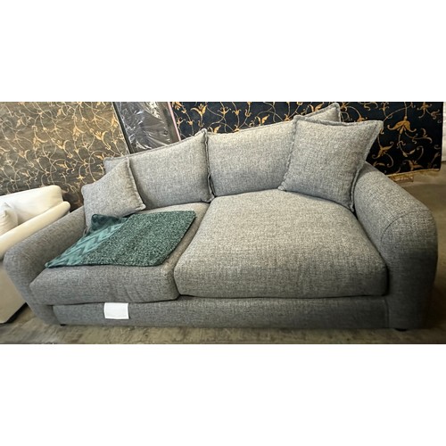 1996 - Charcoal hopsack three seater sofa with scatter cushion covers