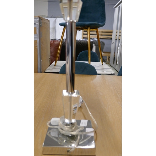 1995 - A glass and chrome table lamp with grey fabric shade