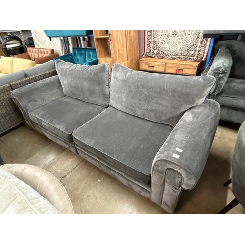 1368 - Large pewter velvet two piece sofa