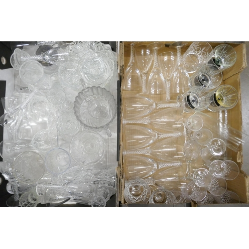 1136 - Two boxes of mixed crystal and pressed glass including four Art Deco cocktail glasses **PLEASE NOTE ... 