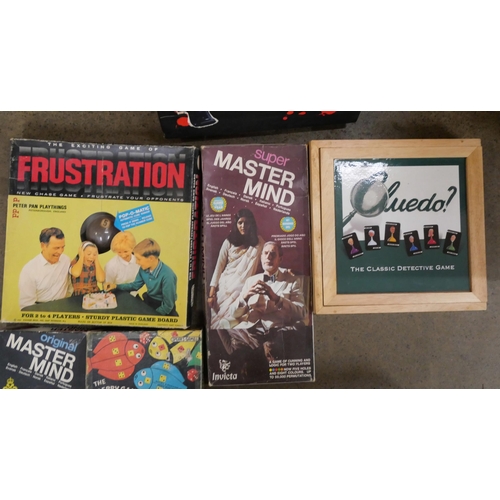 1145 - A box of vintage board games including Frustration, Downfall, Cluedo and Chopper **PLEASE NOTE THIS ... 