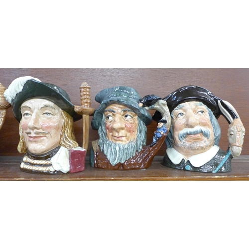 606 - A collection of Royal Doulton character jugs, Mine Host, Long John Silver, Athos, Don Quixote, Sanch... 