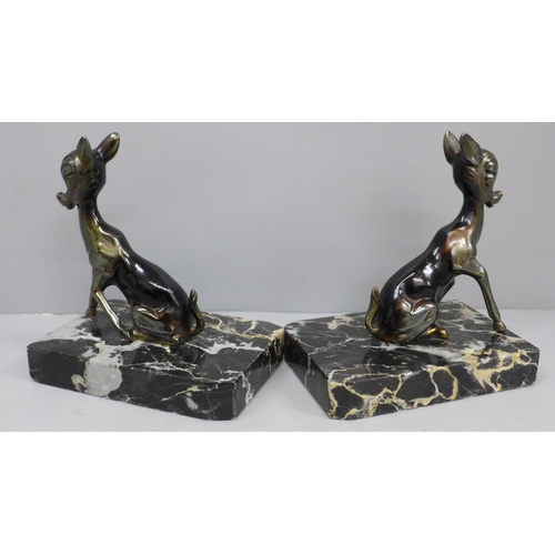 618 - A pair of Art Deco 'Bambi' figures/bookends on marble bases