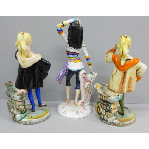 620 - Three Italian ceramic figures of girls, G Girardi, one repaired at the neck, painted marks circa 195... 