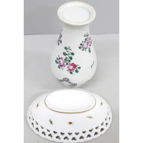 645 - A Samson porcelain vase, no lid and a small German pierced dish with butterfly detail