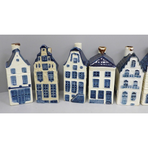 682 - Fourteen KLM Dutch Delft canal house decanters