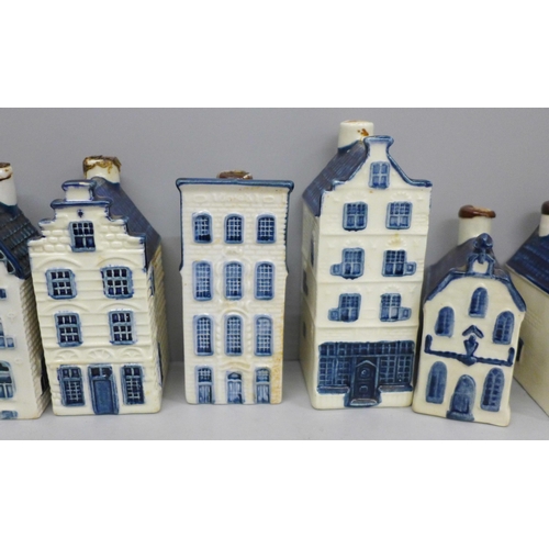 682 - Fourteen KLM Dutch Delft canal house decanters