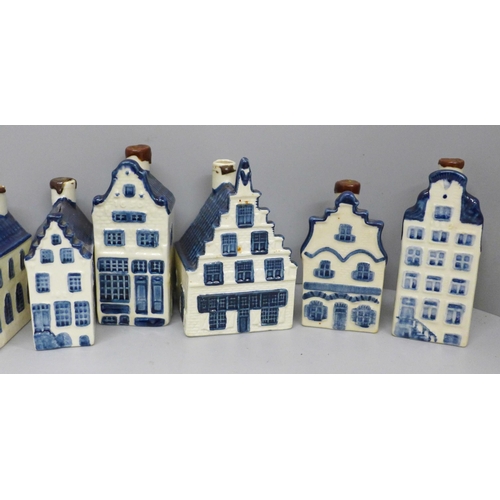 682 - Fourteen KLM Dutch Delft canal house decanters