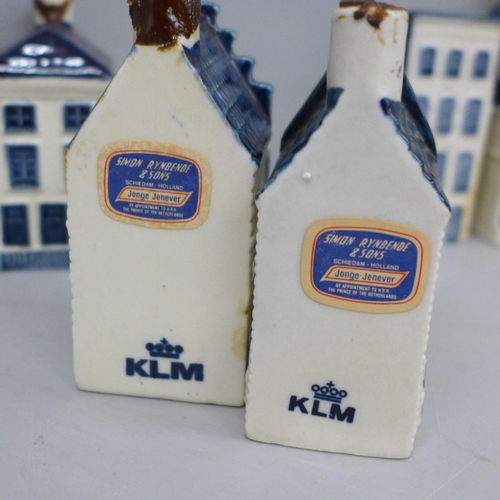 682 - Fourteen KLM Dutch Delft canal house decanters