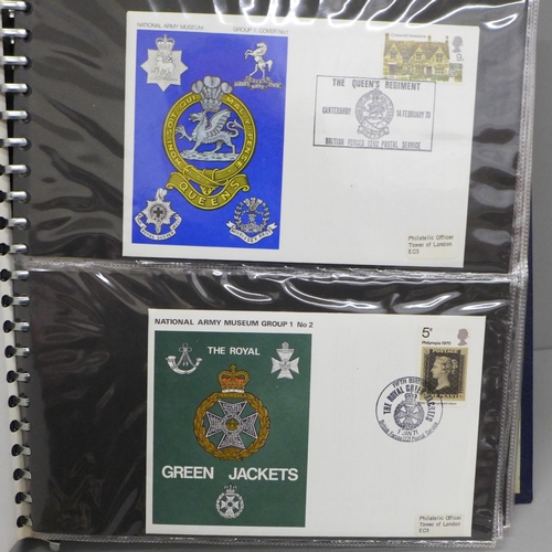 690 - Stamps; National Army Museum covers, Group 1 to Group 5 complete in special album (60 no.)