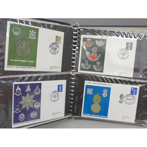 690 - Stamps; National Army Museum covers, Group 1 to Group 5 complete in special album (60 no.)