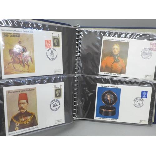 690 - Stamps; National Army Museum covers, Group 1 to Group 5 complete in special album (60 no.)