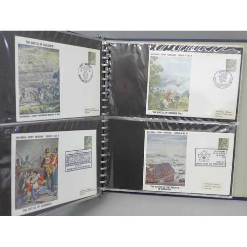 690 - Stamps; National Army Museum covers, Group 1 to Group 5 complete in special album (60 no.)