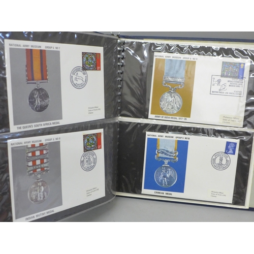 690 - Stamps; National Army Museum covers, Group 1 to Group 5 complete in special album (60 no.)