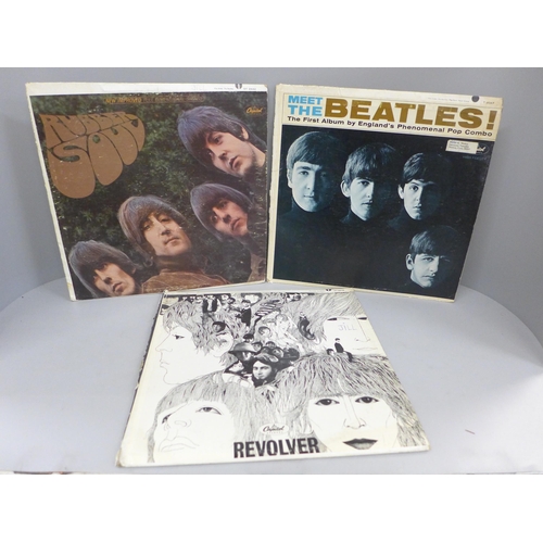 707 - Three The Beatles LP records, U.S. and Canada pressings, Meet The Beatles, T2047, Rubber Soul ST2442... 