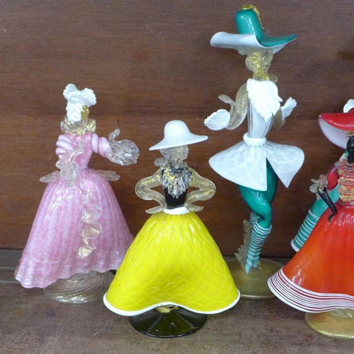 714 - Four pairs of Murano glass figures of dancers, 28.5cm tallest **PLEASE NOTE THIS LOT IS NOT ELIGIBLE... 