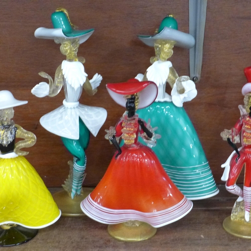 714 - Four pairs of Murano glass figures of dancers, 28.5cm tallest **PLEASE NOTE THIS LOT IS NOT ELIGIBLE... 