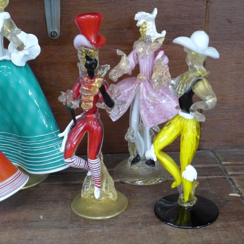 714 - Four pairs of Murano glass figures of dancers, 28.5cm tallest **PLEASE NOTE THIS LOT IS NOT ELIGIBLE... 