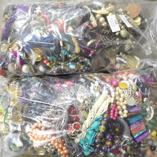 722 - Two bags of costume jewellery